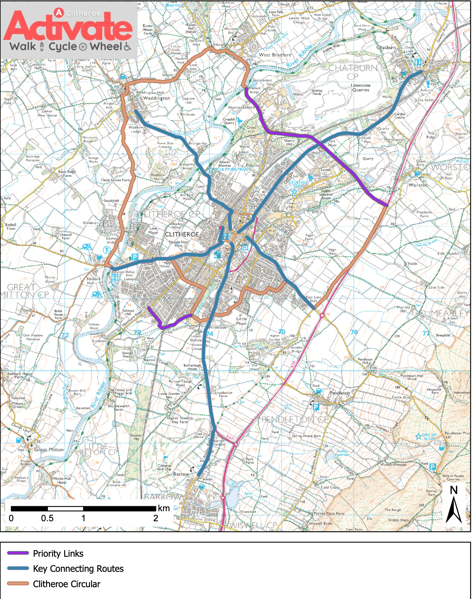 Walking and cycling Routes in Clitheroe